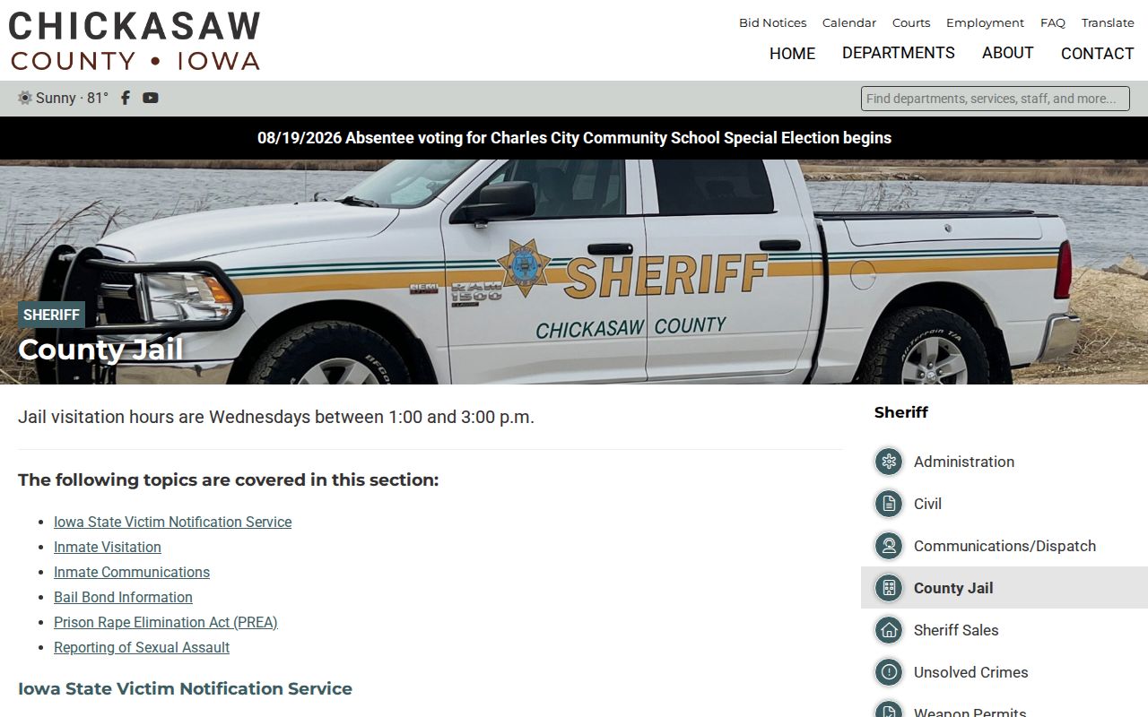 Chickasaw County official jail information and custody record links
